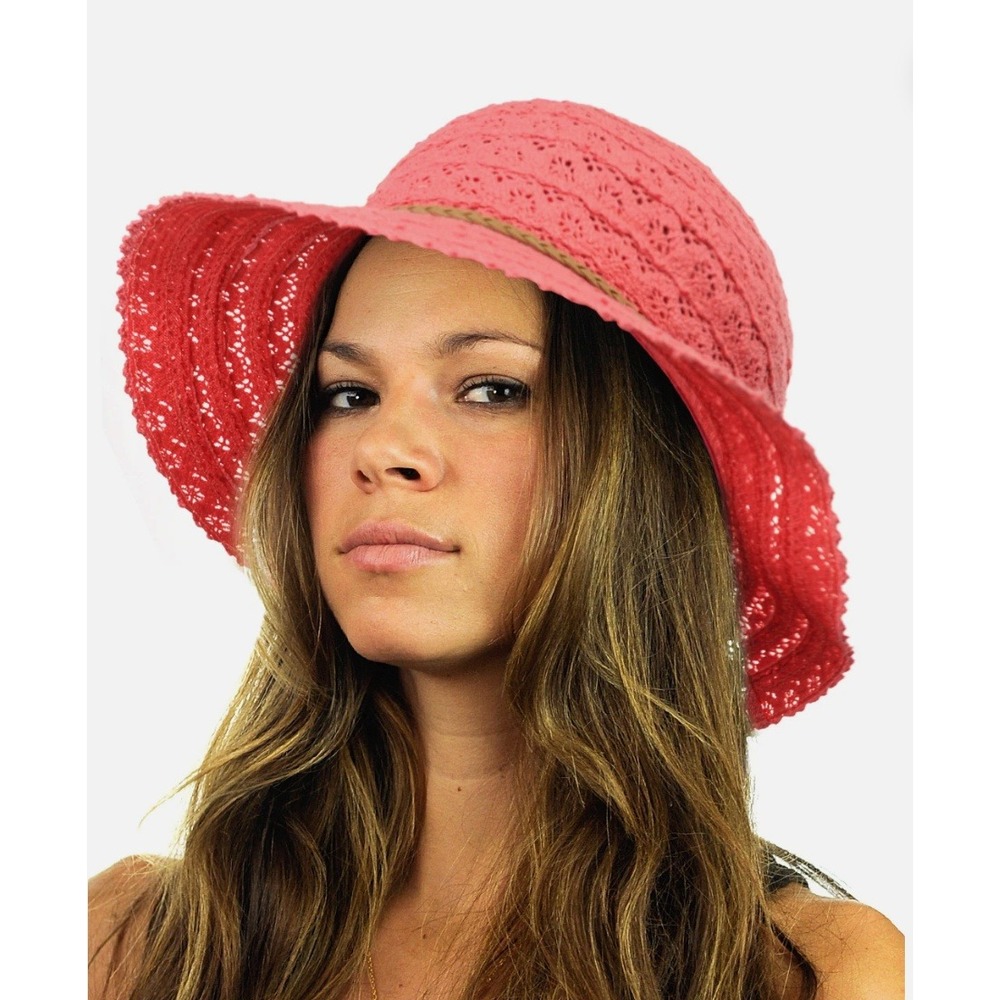 CC Exclusives Open Knit 100% Cotton Wide Brim Beach Sun Hat OS UPF Packable